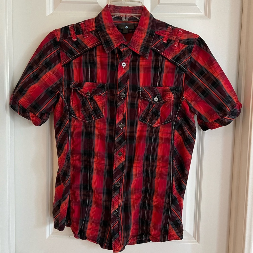 Bold Red and Black Plaid Casual Button Down Shirt